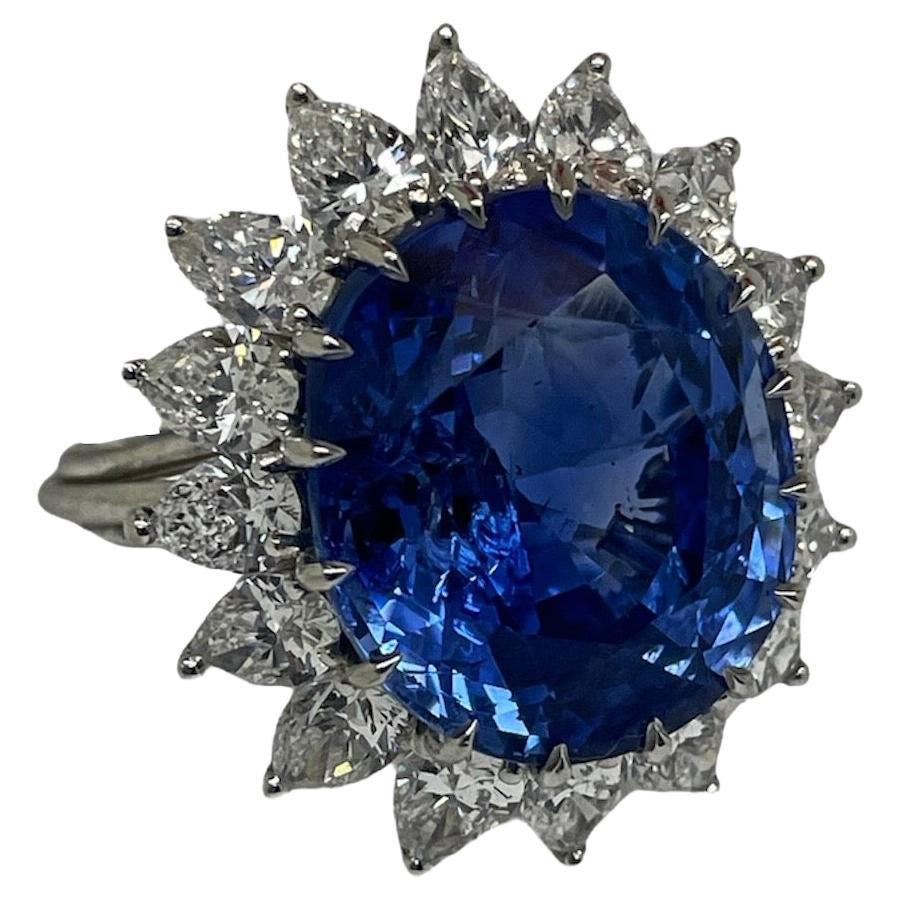 AGL and GIA Certified 20.36 Carat Sapphire and Diamond Ring For Sale