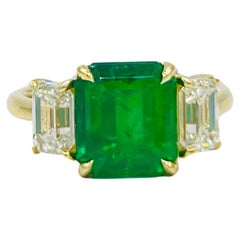 AGL and GIA Colombian Emerald and White Diamond Three Stone Ring in 18K 
