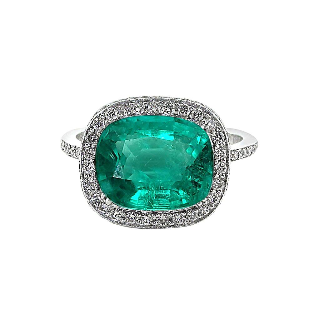 AGL and GUILD Certified 3.75 Carat Natural Emerald and Diamond Ring