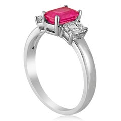 AGL and IGI Certified 1.27 Carat Burma Ruby Three-Stone Diamond Gold Ring