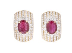 AGL Burma Ruby and Diamond Earrings 18 Karat Yellow Gold