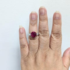 AGL Burma Ruby and White Diamond Ring in 18k Yellow Gold and Platinum