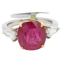 AGL Burma Ruby and White Diamond Ring in 18k Yellow Gold and Platinum