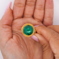 AGL Cert. 10ct Colombian Emerald Cabochon Bezel Gold Egyptian Revival Ring