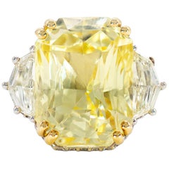 AGL Cert 22.14 Carat No Heat Radiant Cut Yellow Sapphire, Diamond Ring Platinum 