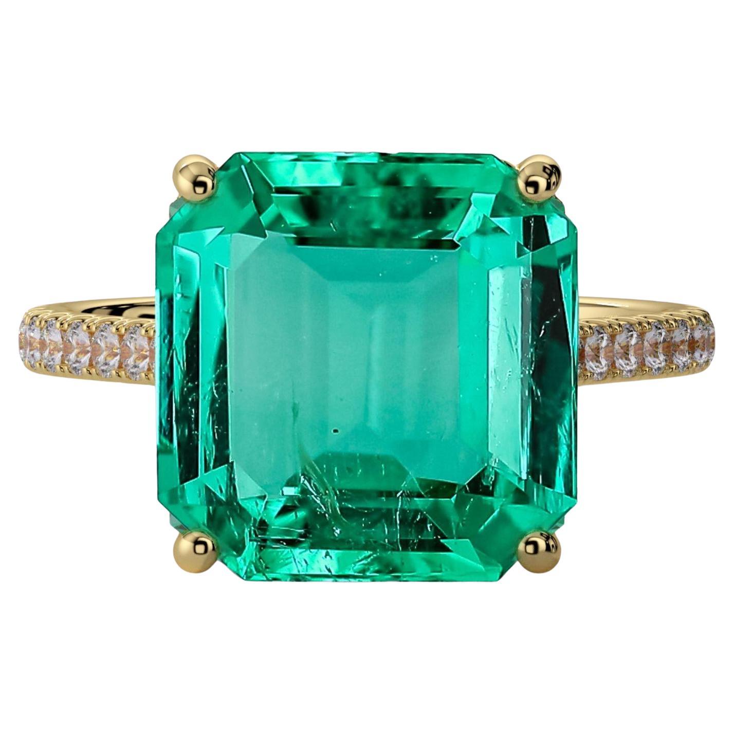 AGL Cert. Anello con smeraldo colombiano verde vivo da 4,45 carati in oro 18 carati