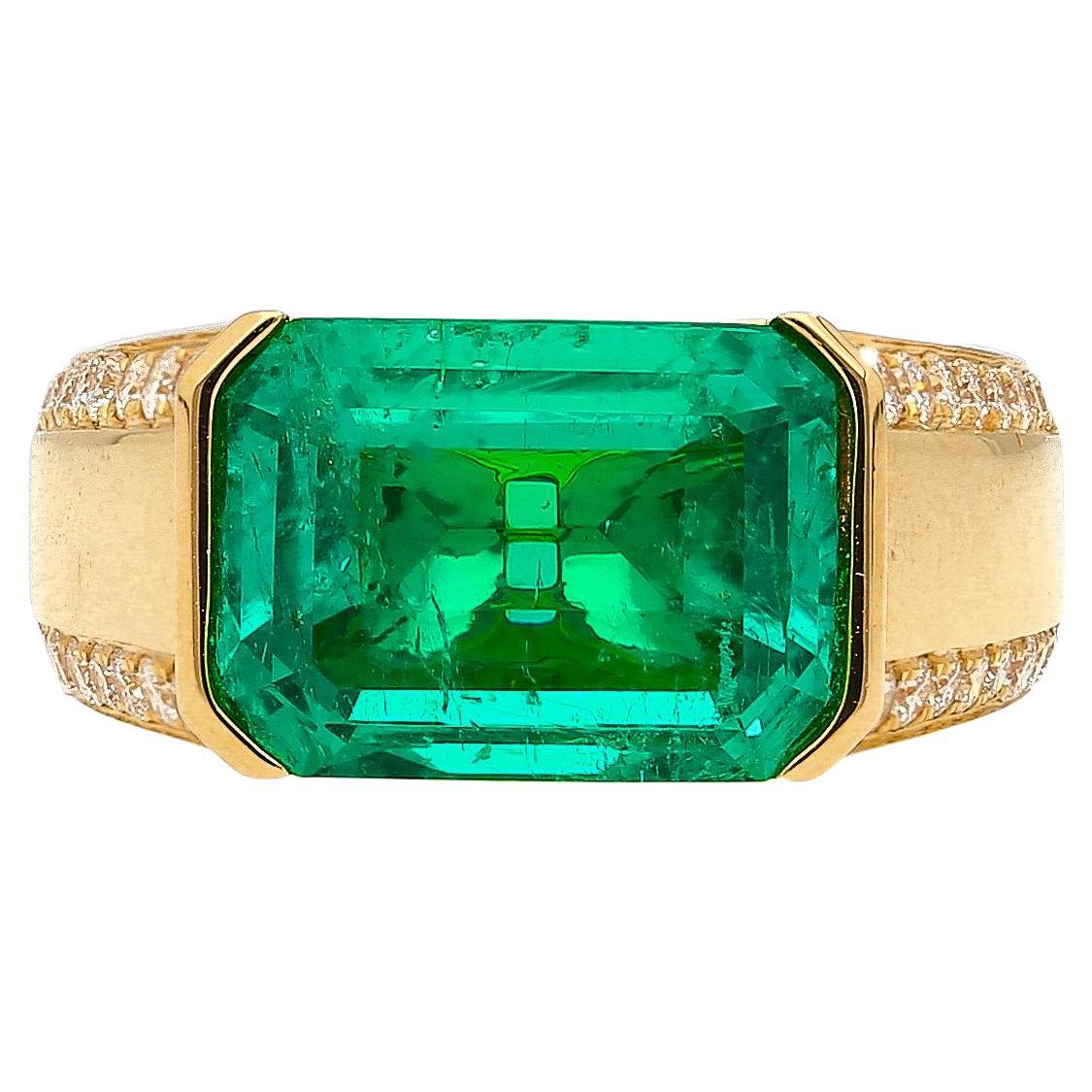 AGL Cert 5.21 Carat Colombian Emerald East-West 18K Gold Unisex Ring