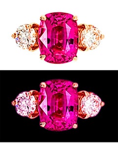 ¡Anillo de oro de 18 quilates con zafiro rosa NEON certificado AGL de 5,33 quilates y diamantes de 1 quilate en peso total!