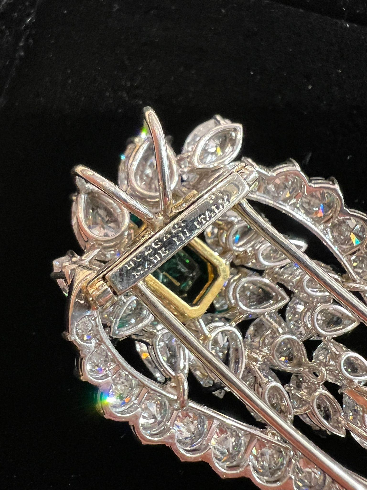 Art Deco Bvlgari Emerald and Diamond Brooch/Pendent AGL Certificate 