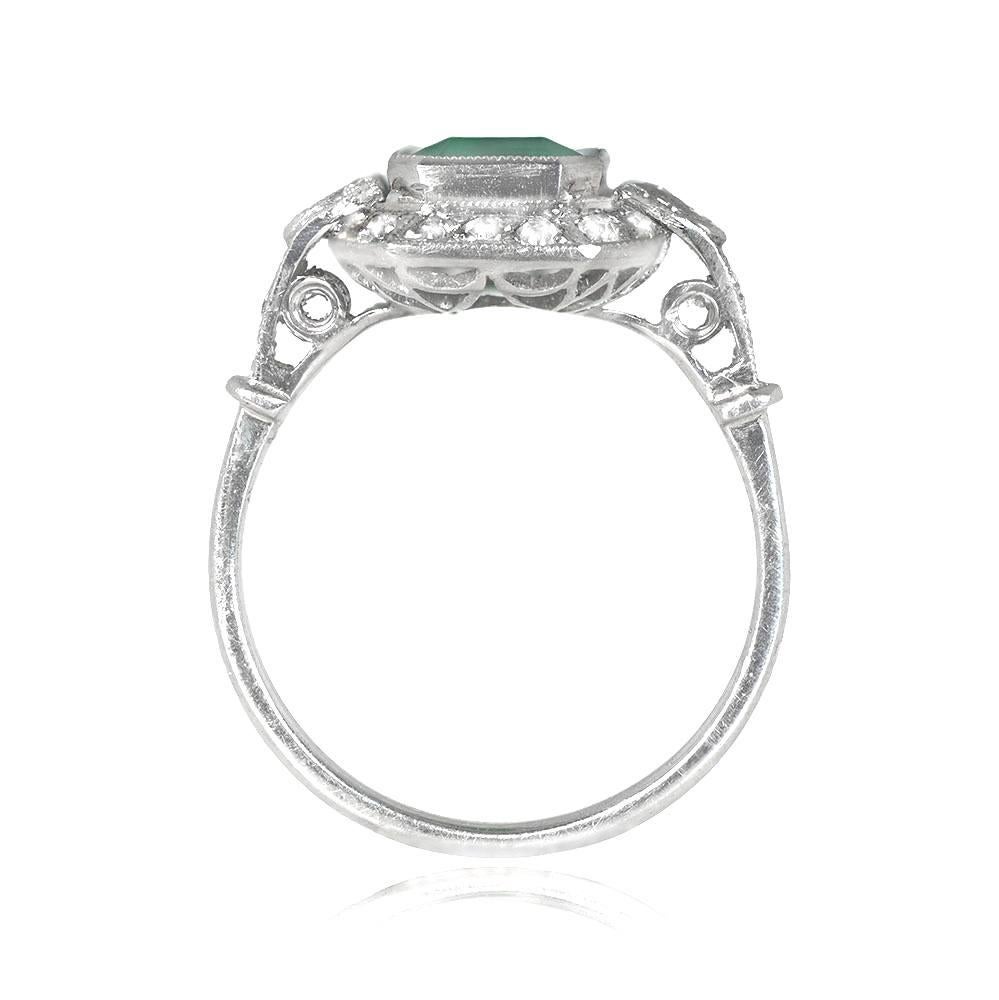 Rare 1.06ct Colombian Emerald Diamond Halo Ring with AGL Certification. The center emerald, which is untreated and of investment quality, is encircled by a halo of old European cut diamonds. With a low profile, this ring is both elegant and