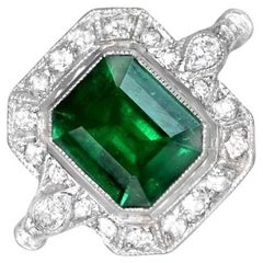 AGL Certification 1.06 Carat Colombian Emerald Ring, Untreated, Diamond Halo