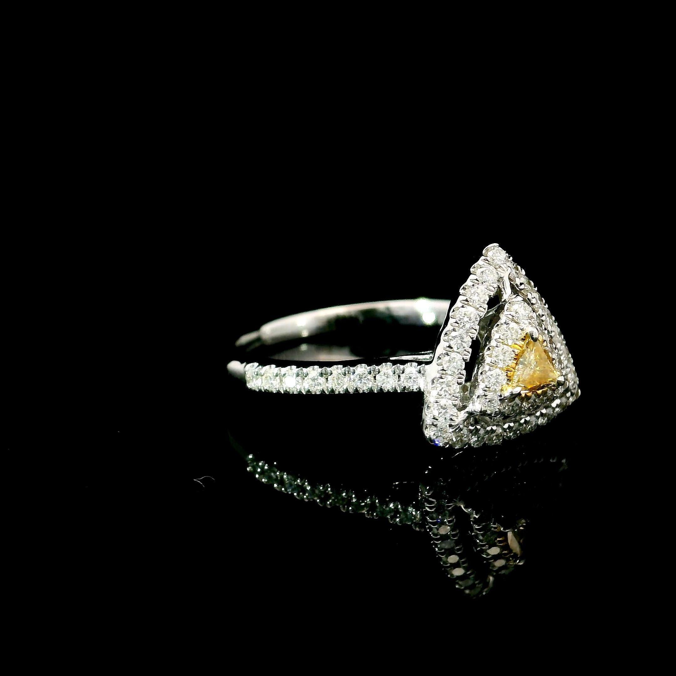 Antique Cushion Cut AGL Certified 0.068 Carat Fancy Yellow VS Clarity Diamond Ring For Sale