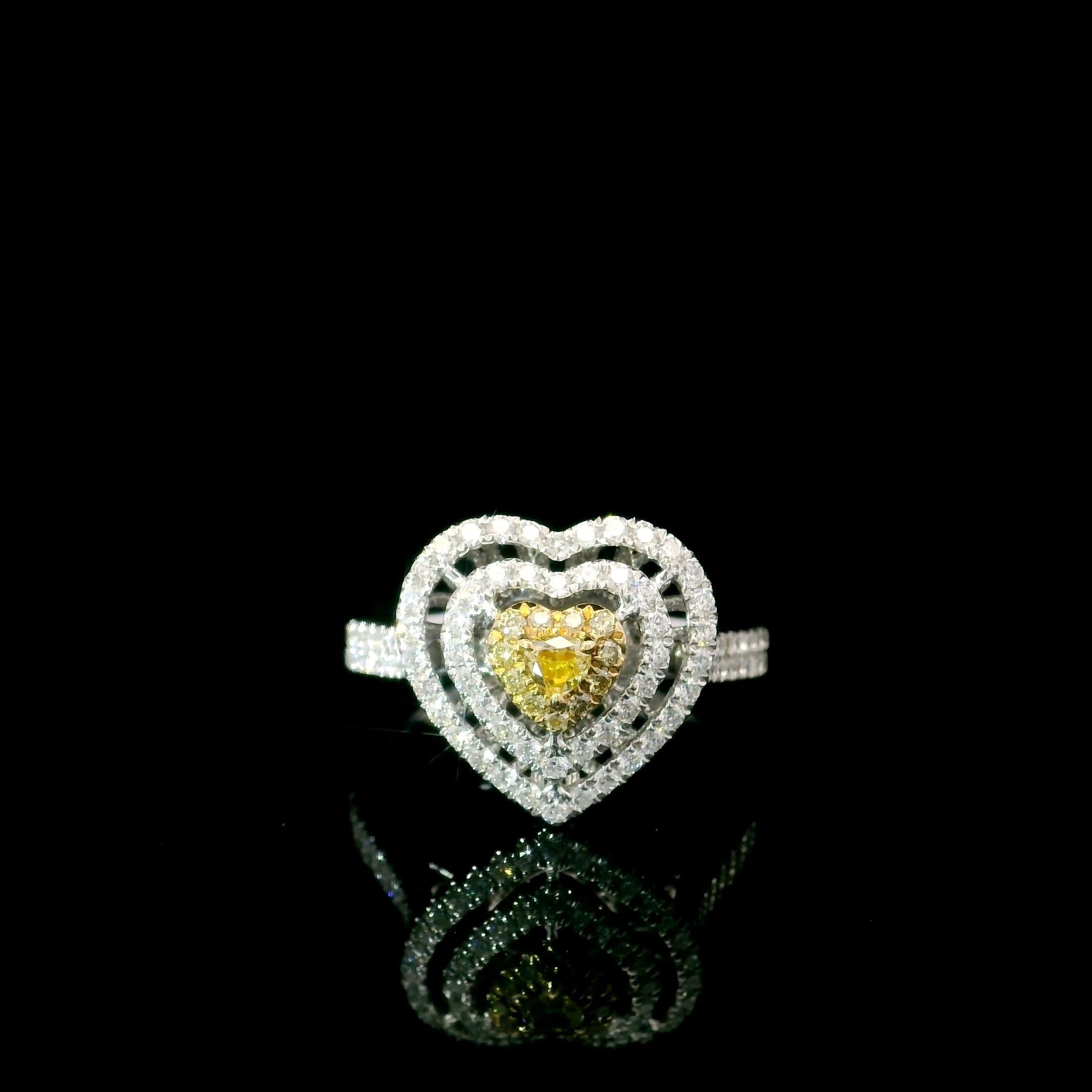 Heart Cut AGL Certified 0.098 Carat Fancy Yellow VS Clarity Diamond Ring For Sale