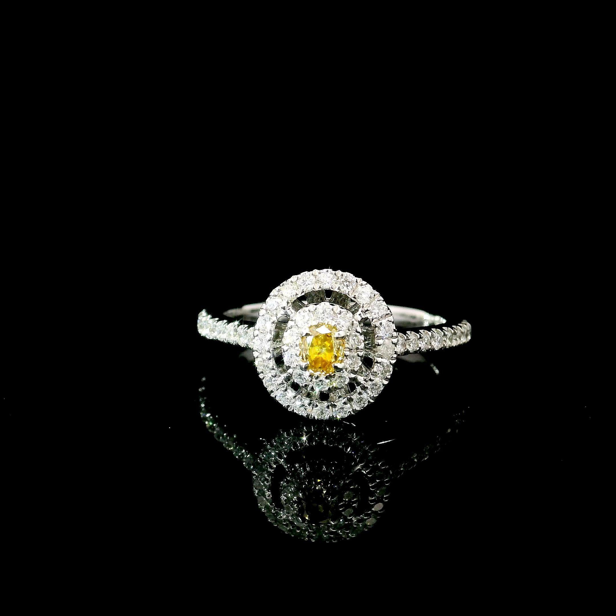 Oval Cut AGL Certified 0.098 Carat Fancy Yellow VS Clarity Diamond Ring For Sale