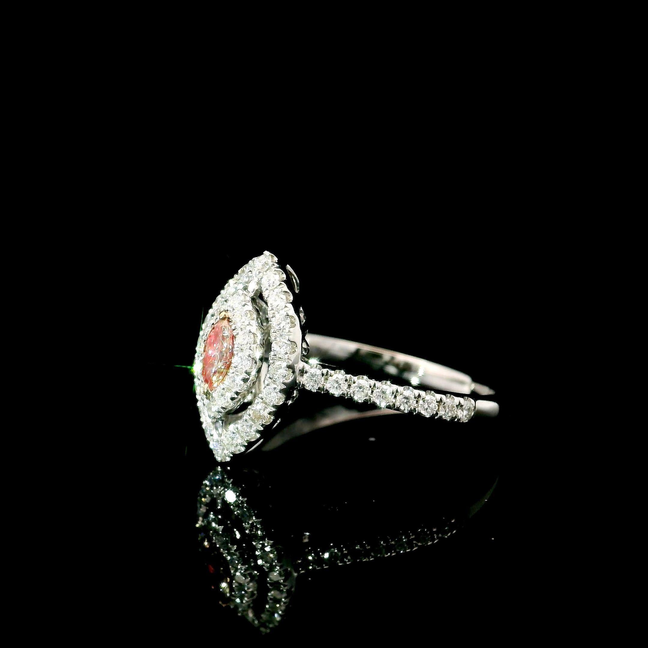 Marquise Cut AGL Certified 0.101 Carat Fancy Pink VS Clarity Diamond Ring For Sale