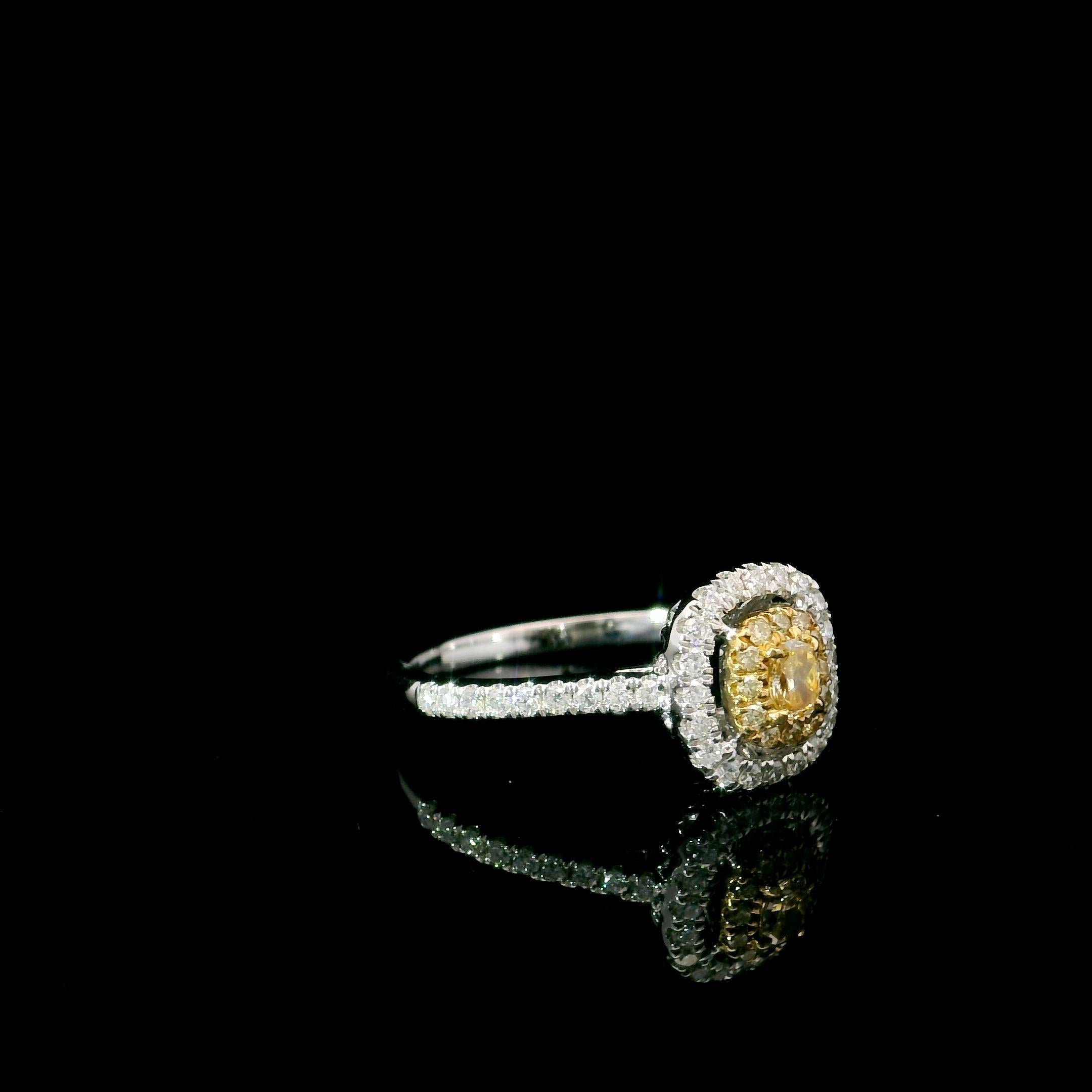 Oval Cut AGL Certified 0.113 Carat Fancy Intense Yellow VS Clarity Diamond Ring For Sale