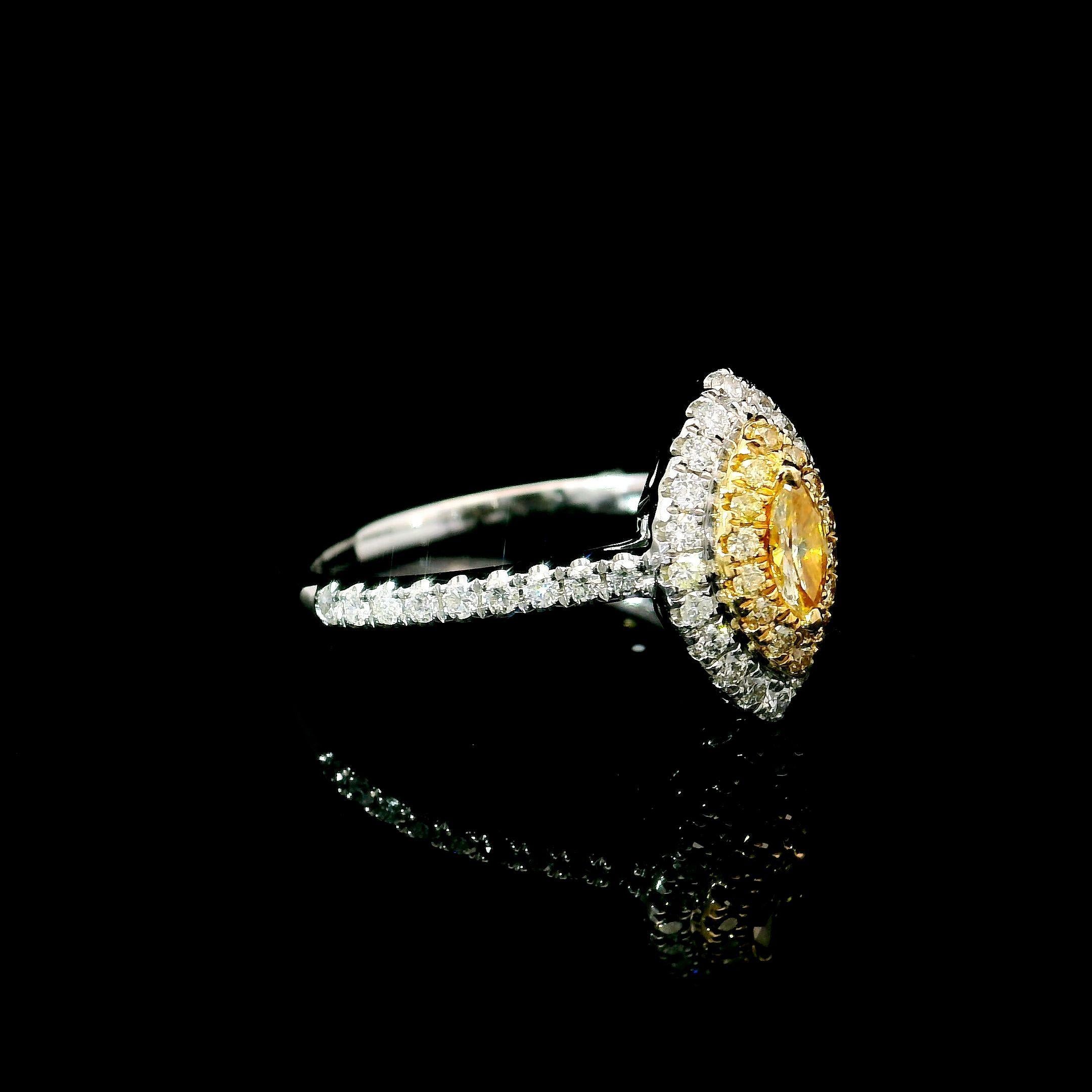 Marquise Cut AGL Certified 0.12 Carat Fancy Yellow VS Clarity Diamond Ring For Sale
