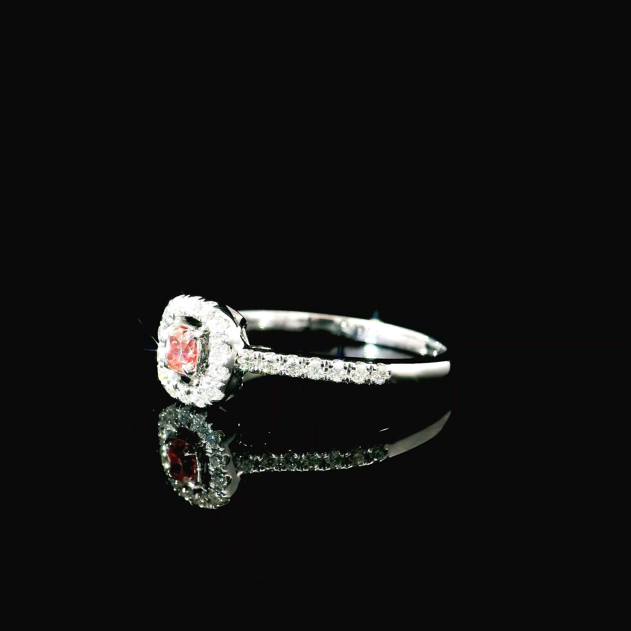 Cushion Cut AGL Certified 0.127 Carat Fancy Intense Pink VS Clarity Diamond Ring For Sale