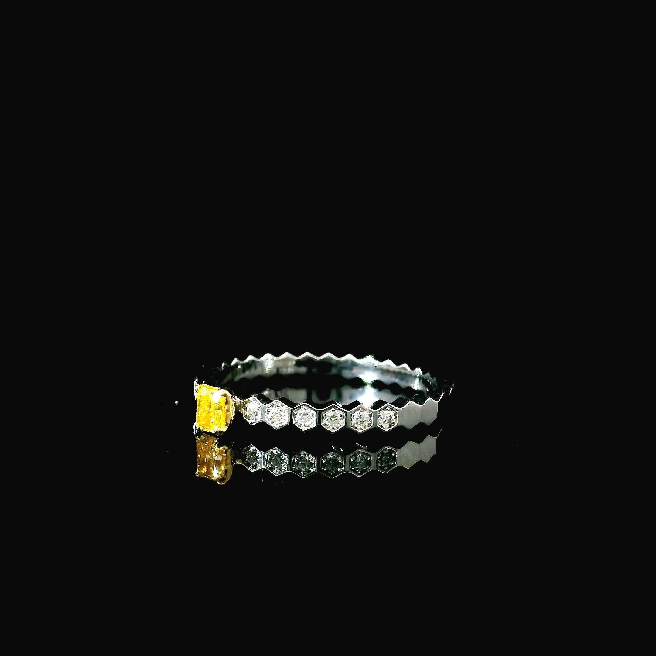 Cushion Cut AGL Certified 0.13 Carat Fancy Vivid Yellow VS Clarity Diamond Ring For Sale
