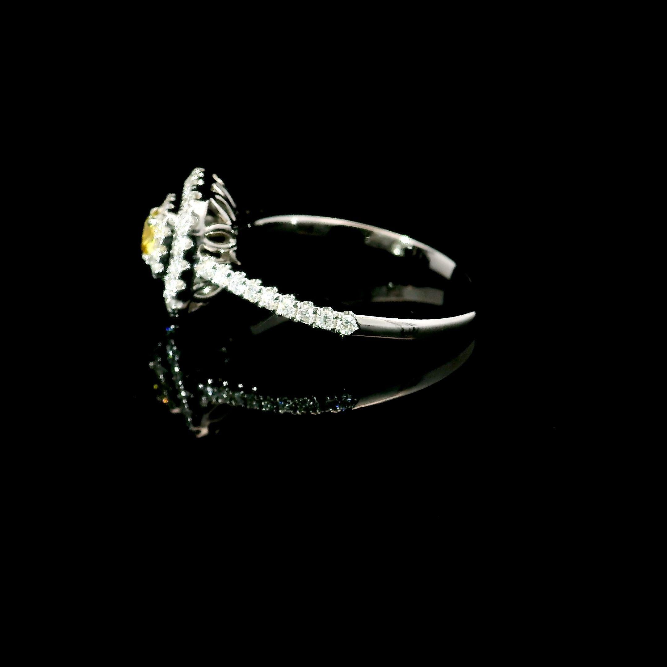 Cushion Cut AGL Certified 0.141 Carat Fancy Yellow VS Clarity Diamond Ring For Sale