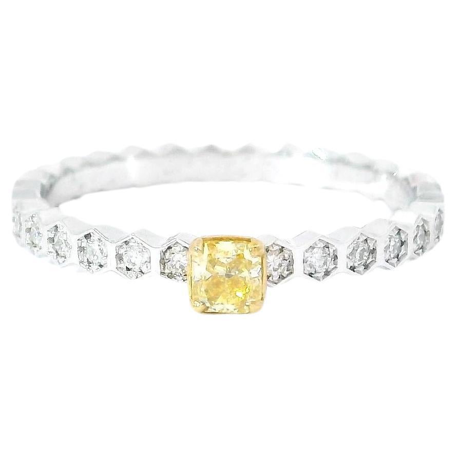AGL Certified 0.142 Carat Fancy Yellow SI1 Clarity Diamond Ring For Sale
