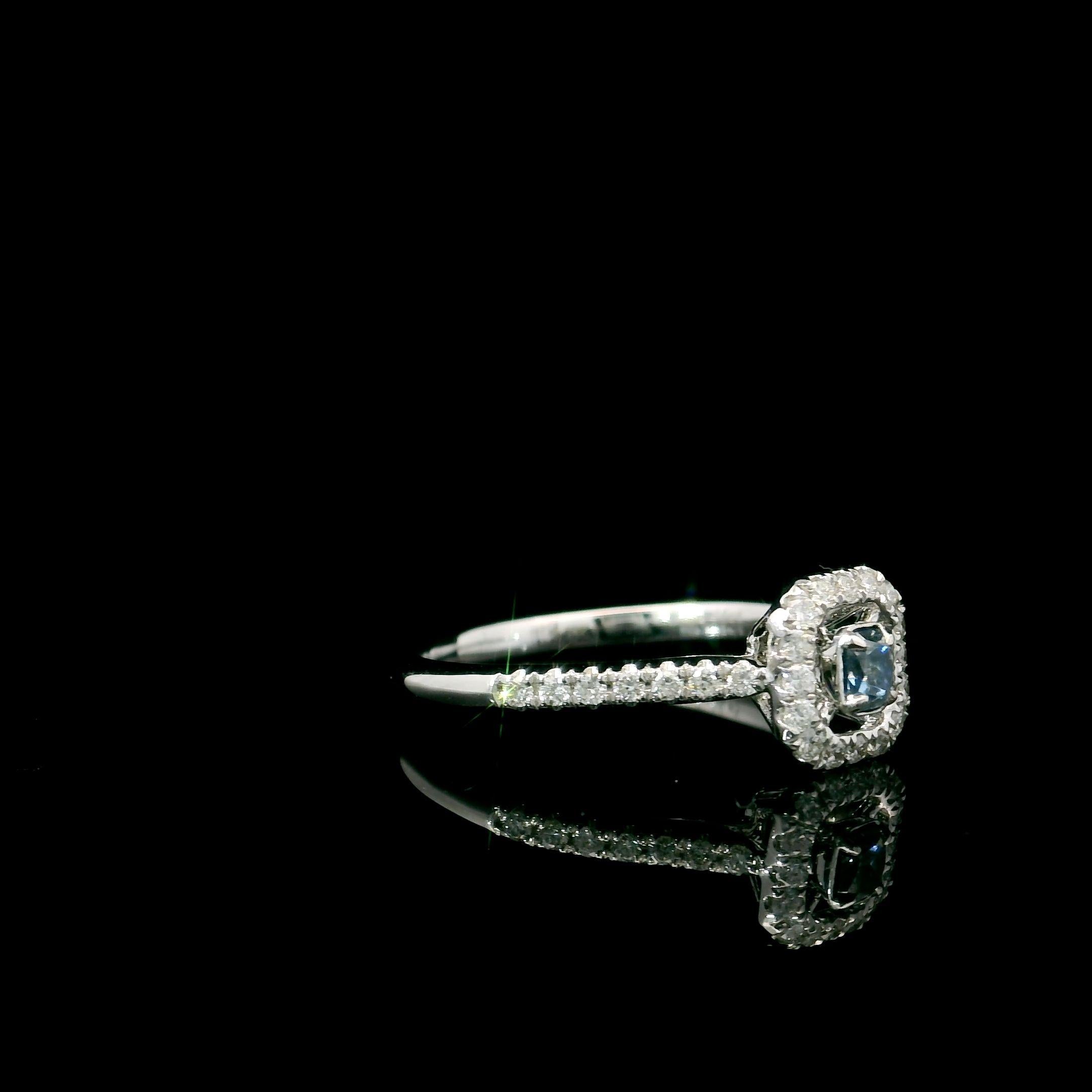 Cushion Cut AGL Certified 0.146 Carat Fancy Blue SI1 Clarity Diamond Ring For Sale