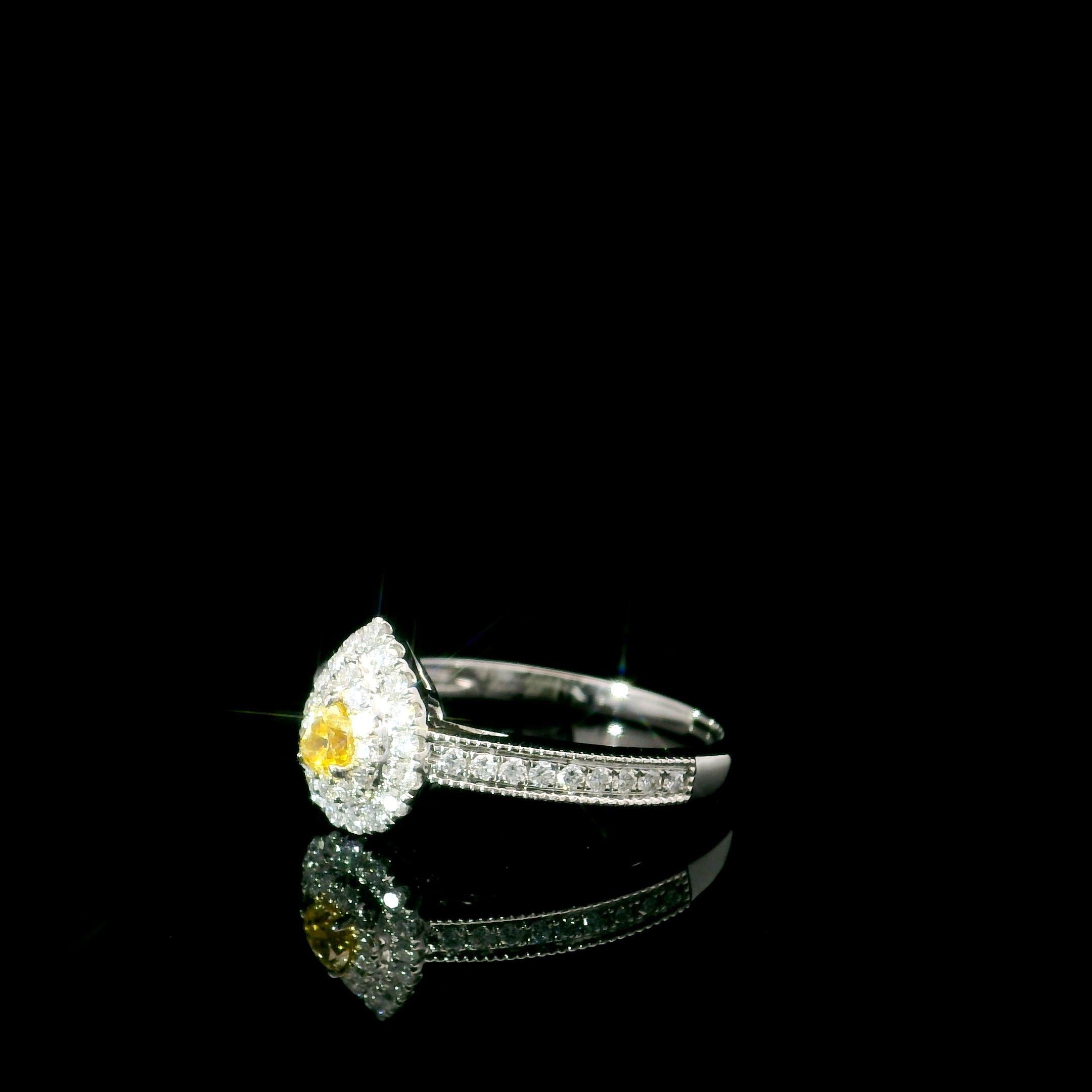 Pear Cut AGL Certified 0.147 Carat Fancy Intense Yellow VS Clarity Diamond Ring For Sale