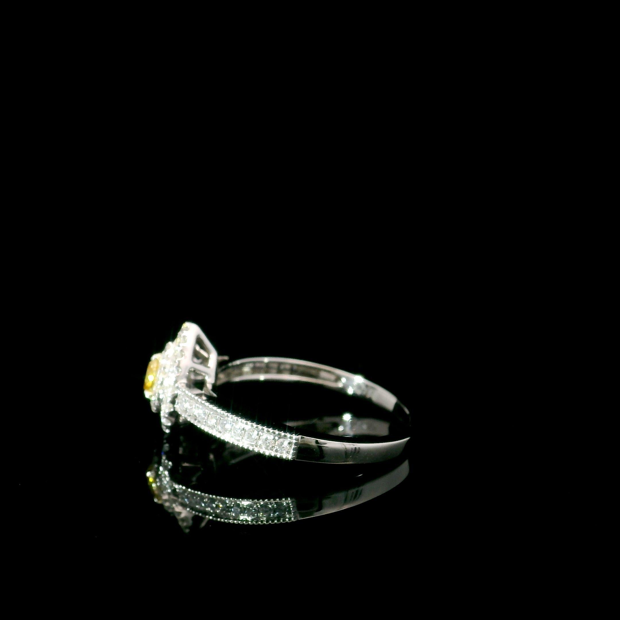 AGL Certified 0.147 Carat Fancy Intense Yellow VS Clarity Diamond Ring For Sale 1