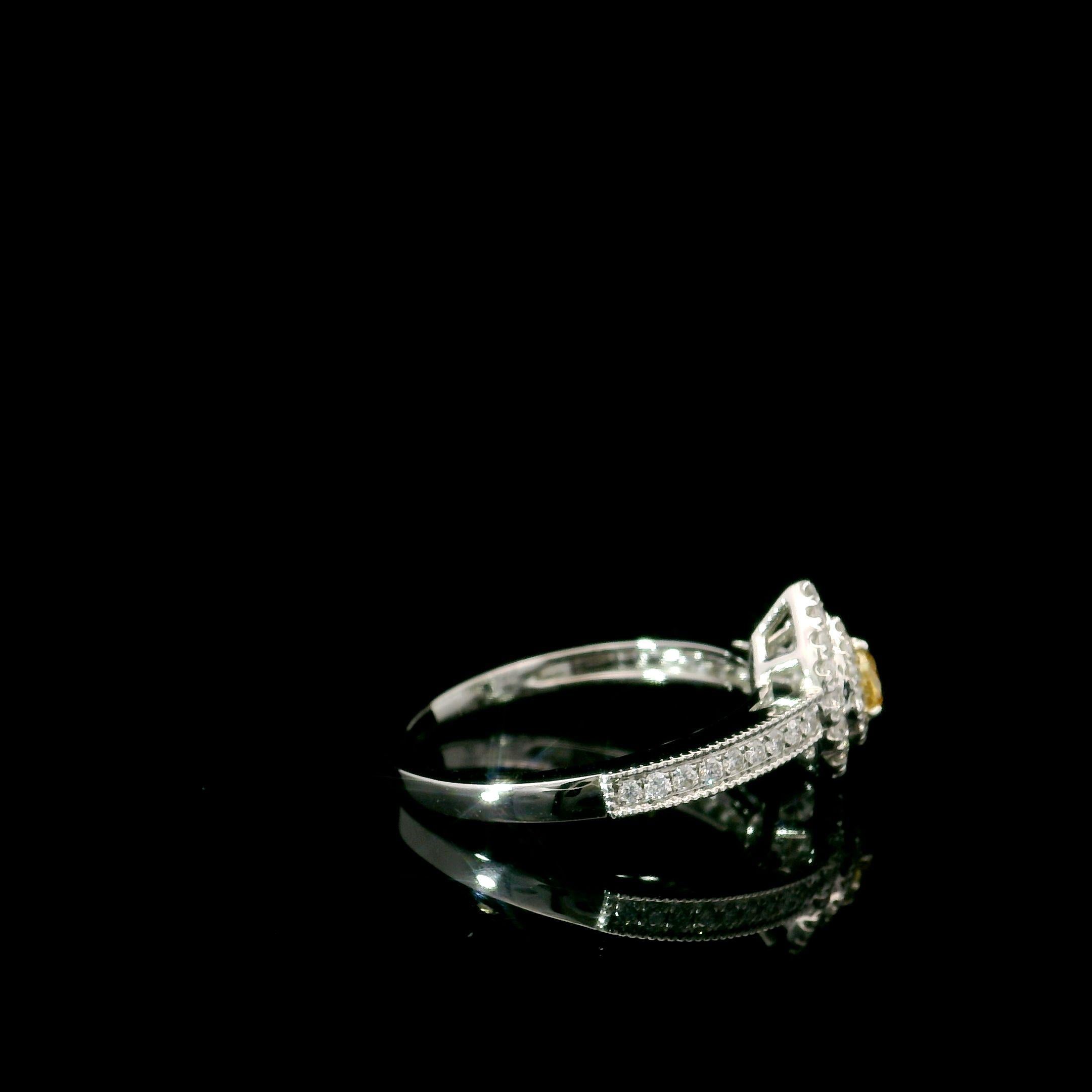 AGL Certified 0.147 Carat Fancy Intense Yellow VS Clarity Diamond Ring For Sale 2