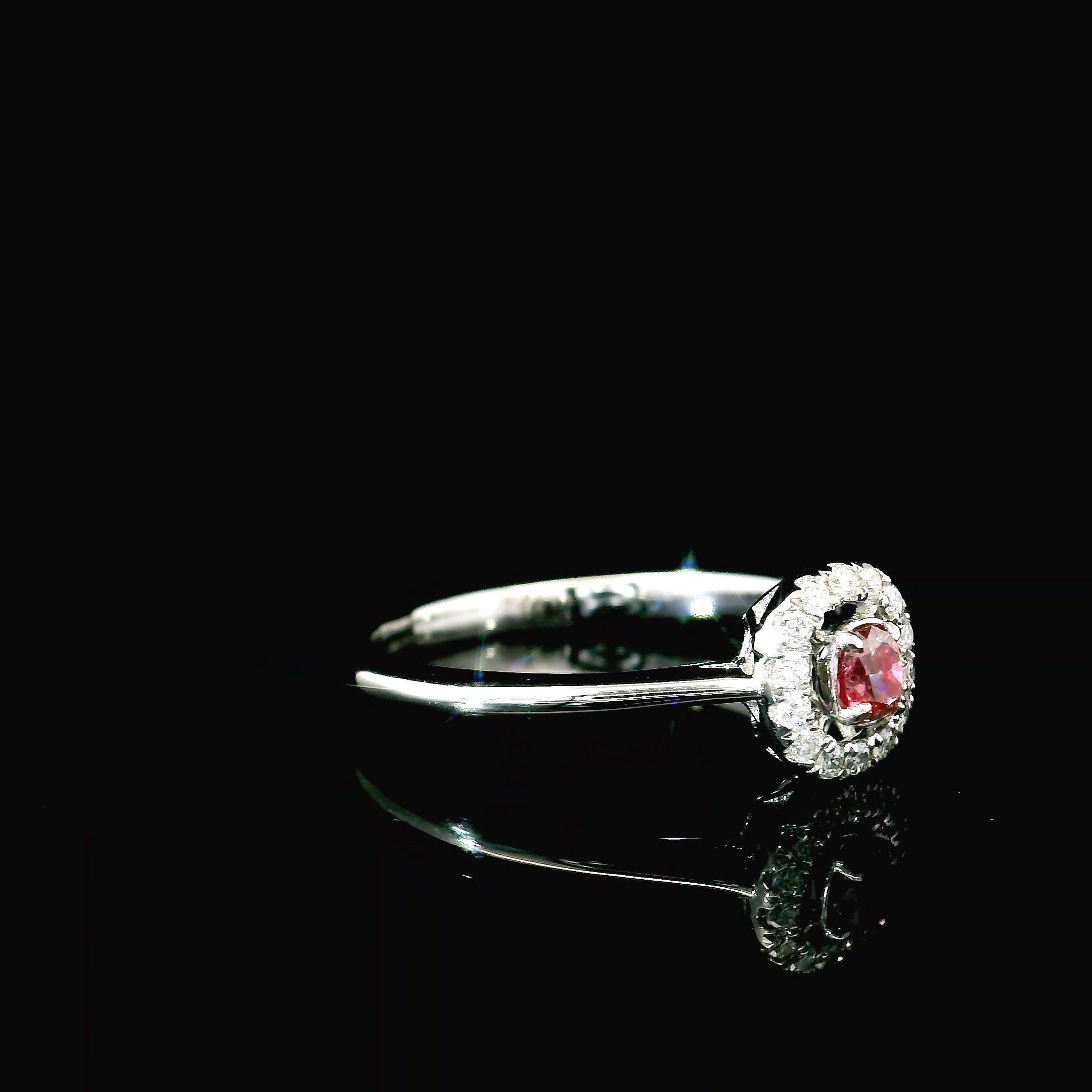 Cushion Cut AGL Certified 0.156 Carat Intense Pink VS Clarity Diamond Ring For Sale
