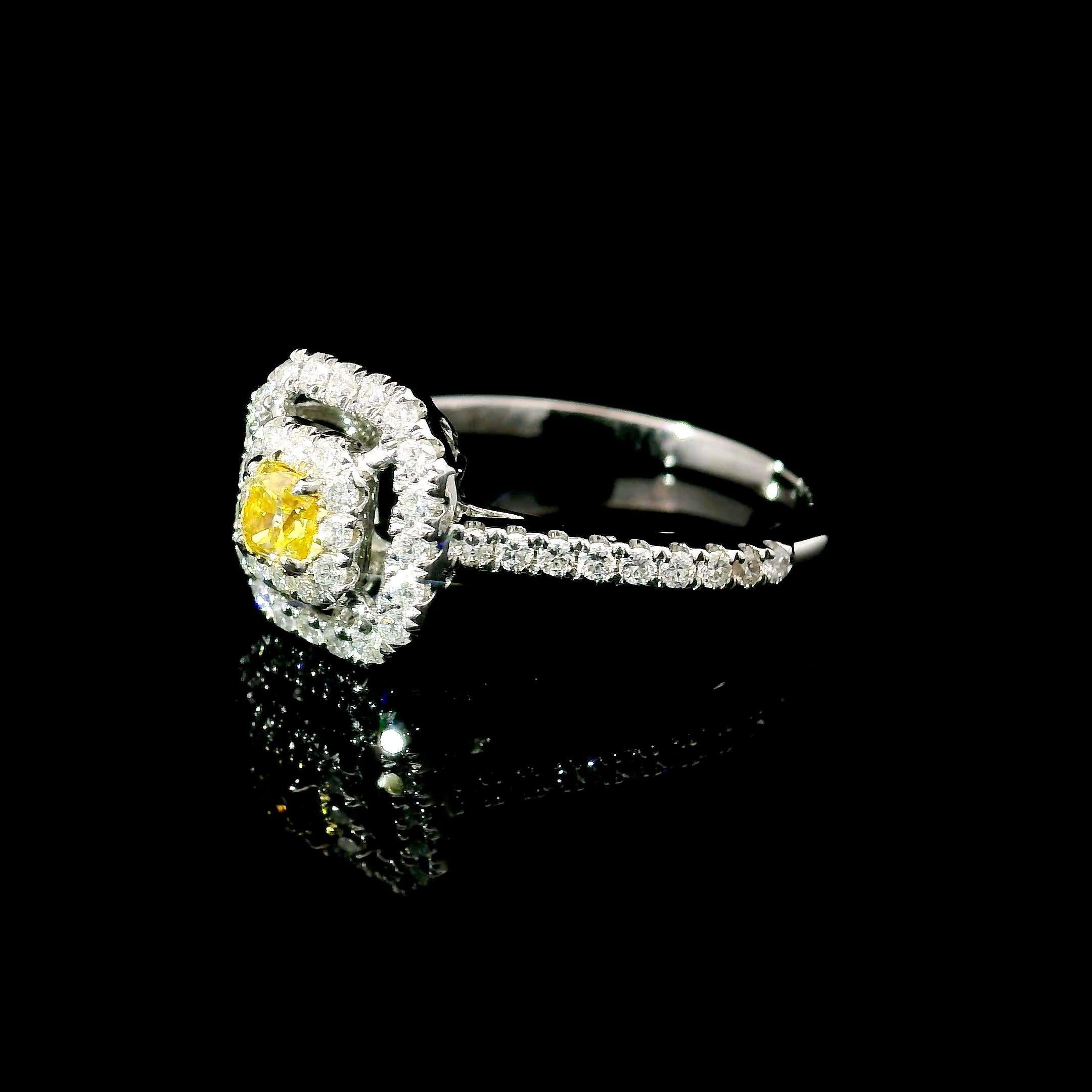 Radiant Cut AGL Certified 0.16 Carat Fancy Yellow VS Clarity Diamond Ring For Sale