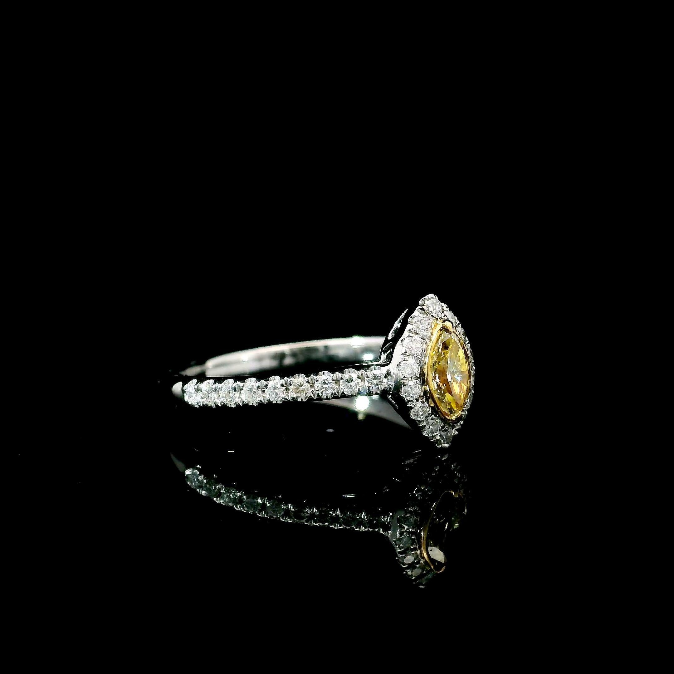 Marquise Cut AGL Certified 0.168 Carat Fancy Yellow SI Clarity Diamond Ring For Sale