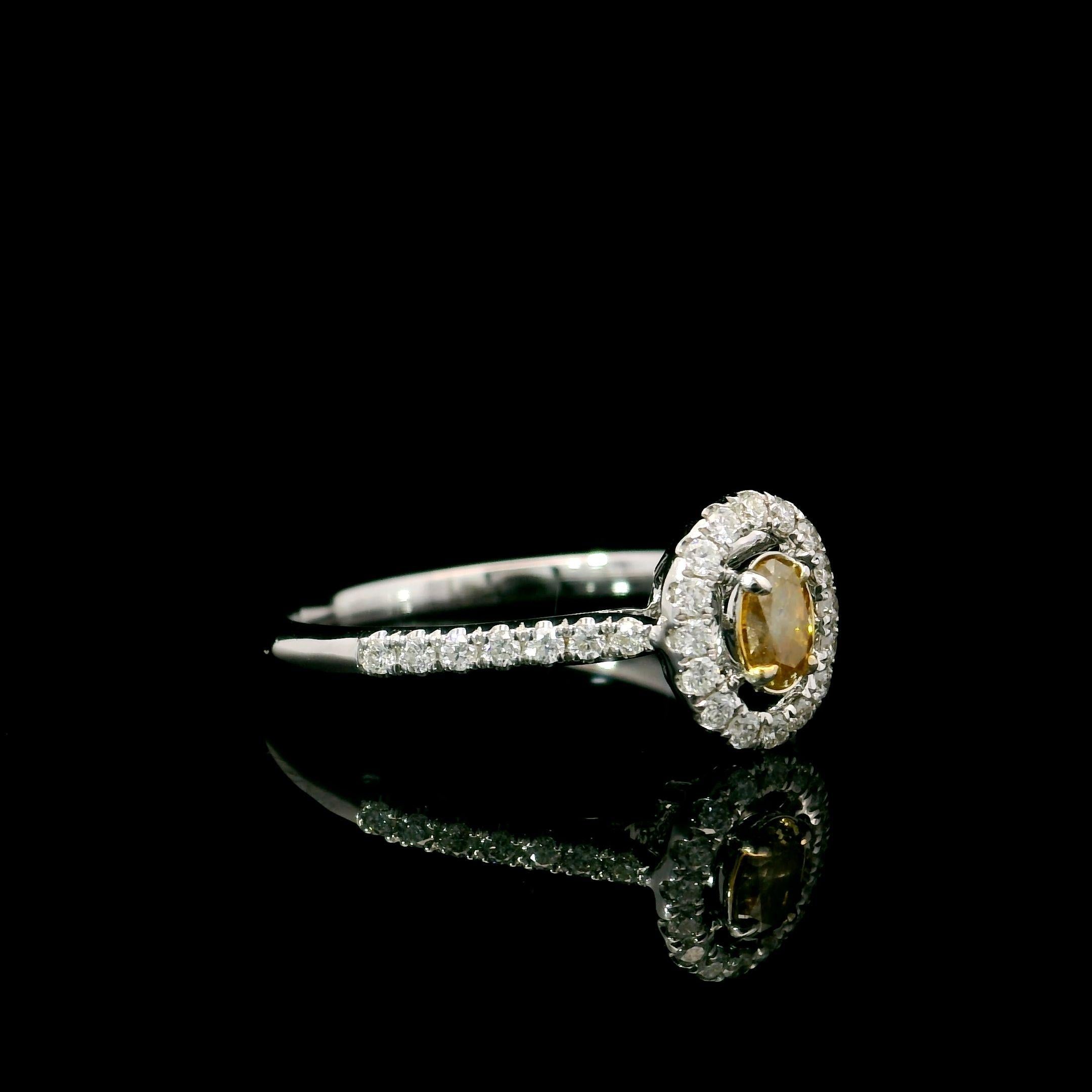 Oval Cut AGL Certified 0.179 Carat Deep Yellow SI1 Clarity Diamond Ring For Sale