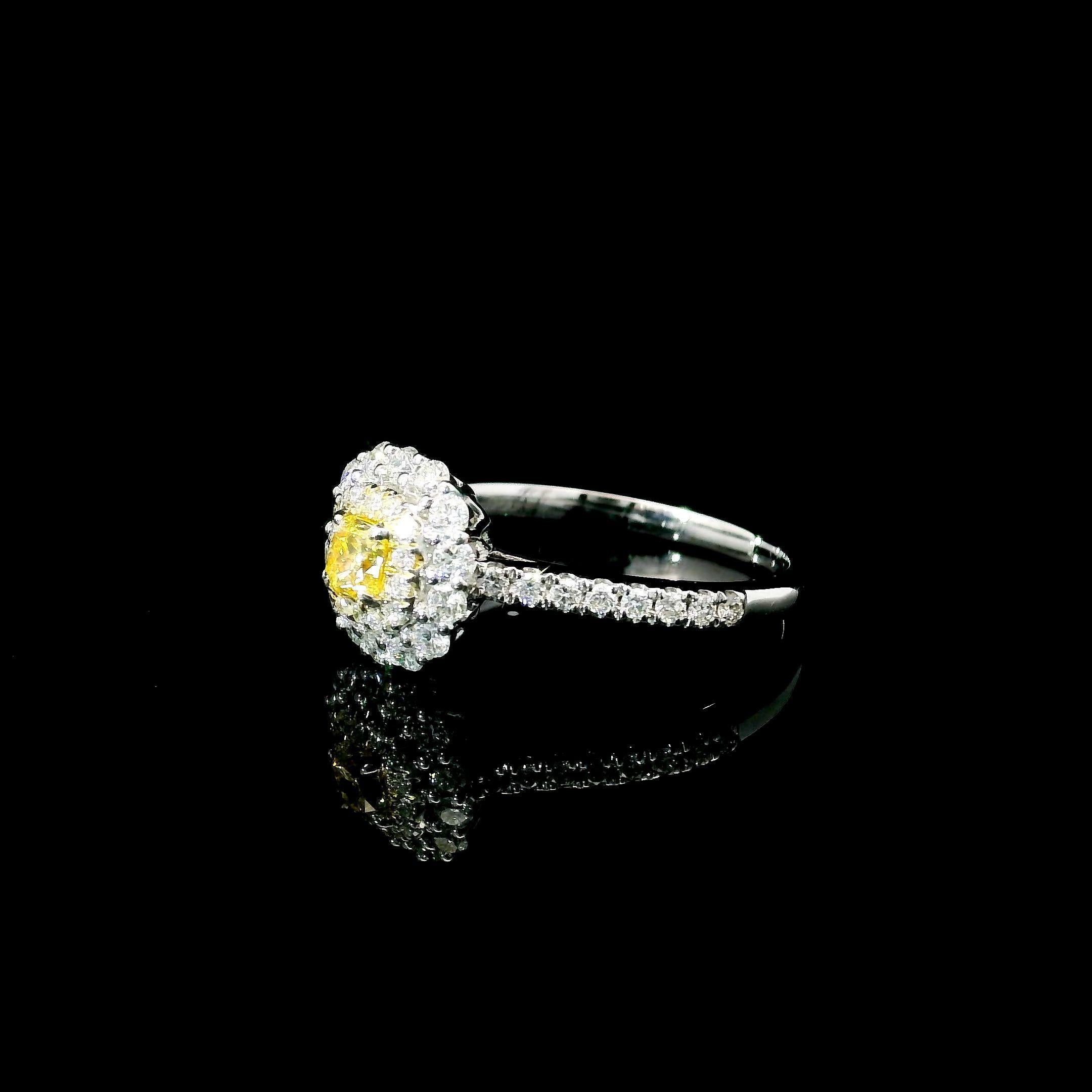 Cushion Cut AGL Certified 0.184 Carat Fancy Yellow VS Clarity Diamond Ring For Sale