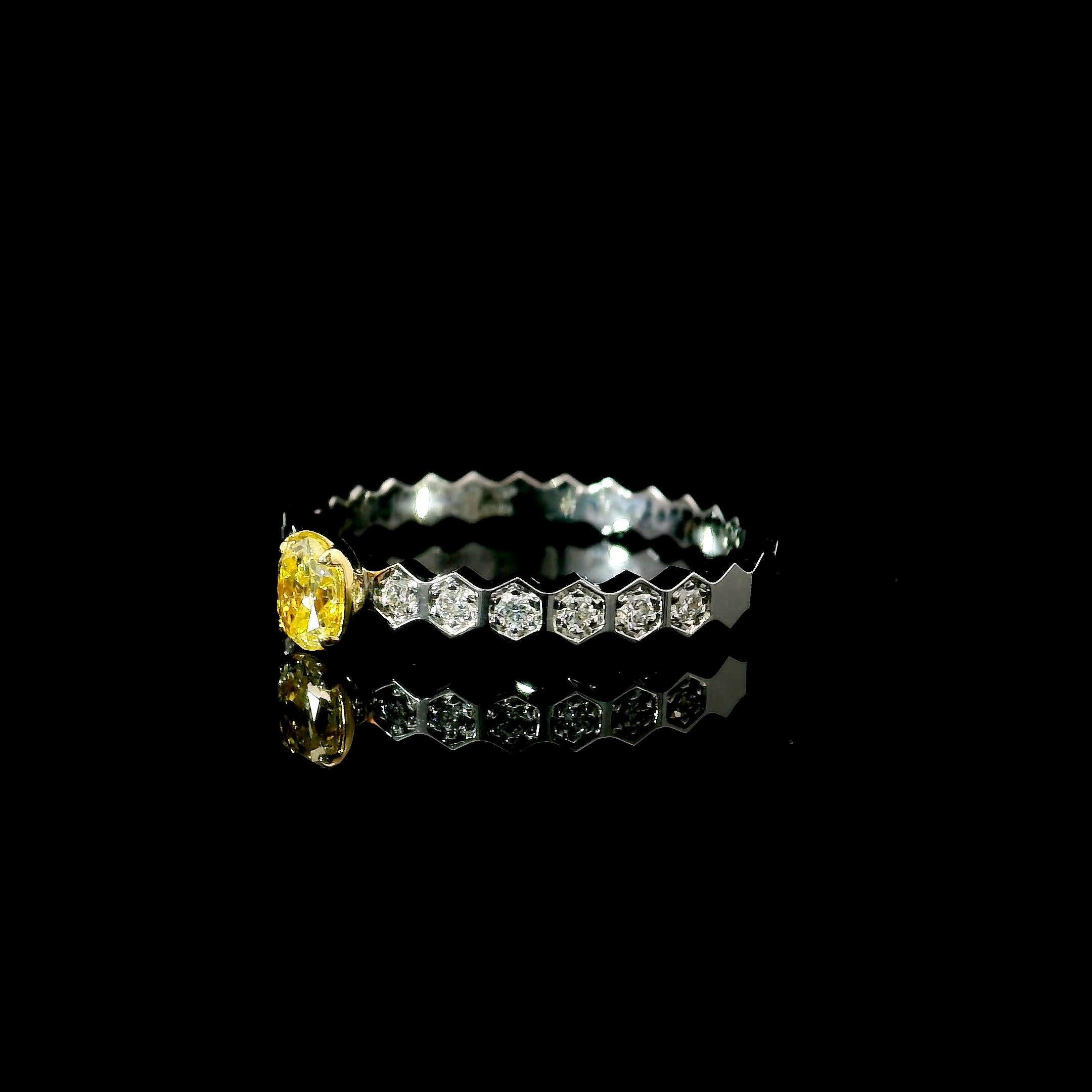 Oval Cut AGL Certified 0.185 Carat Fancy Yellow VS Clarity Diamond Ring
