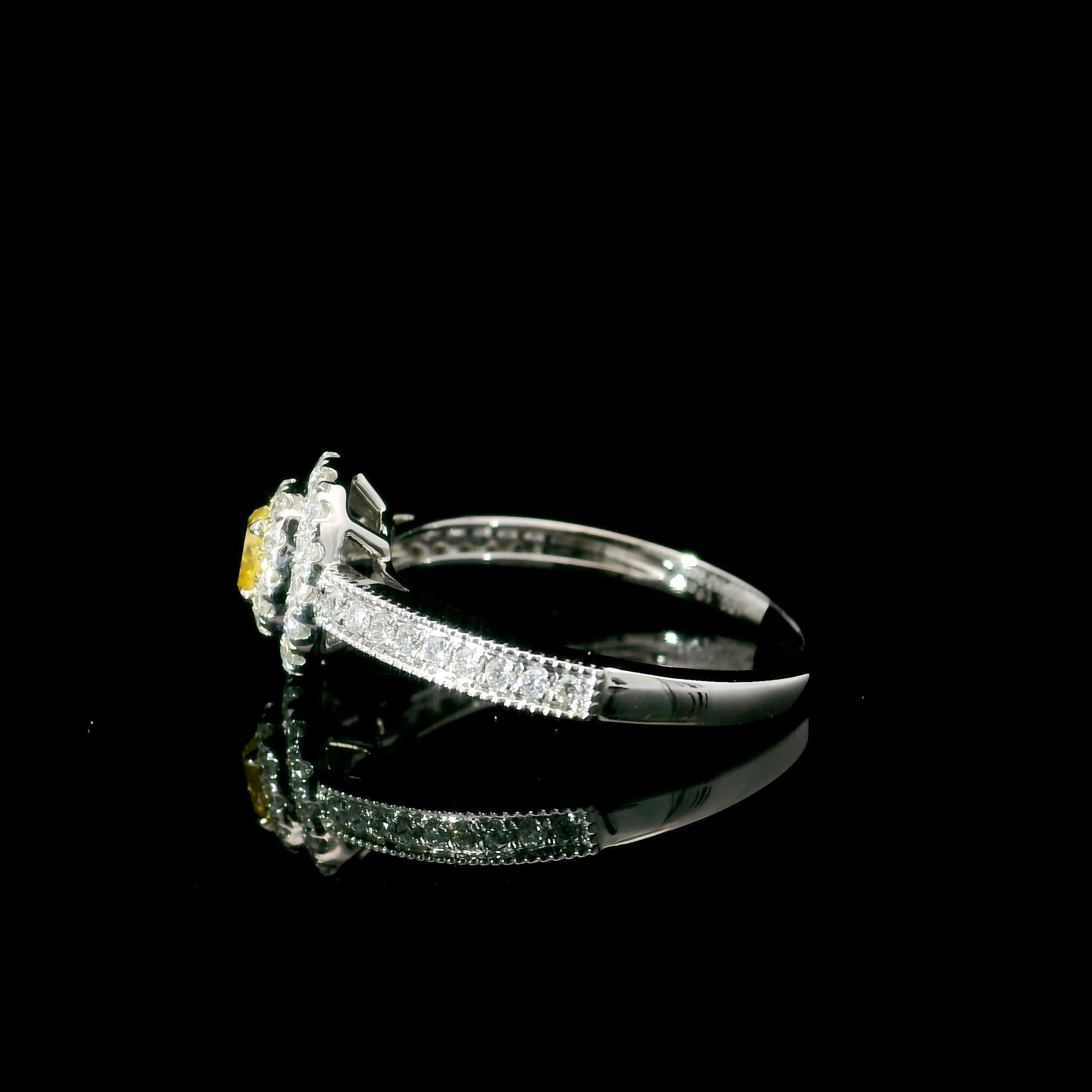 Women's or Men's AGL Certified 0.186 Carat Fancy Intense Yellow VS Clarity Diamond Ring For Sale