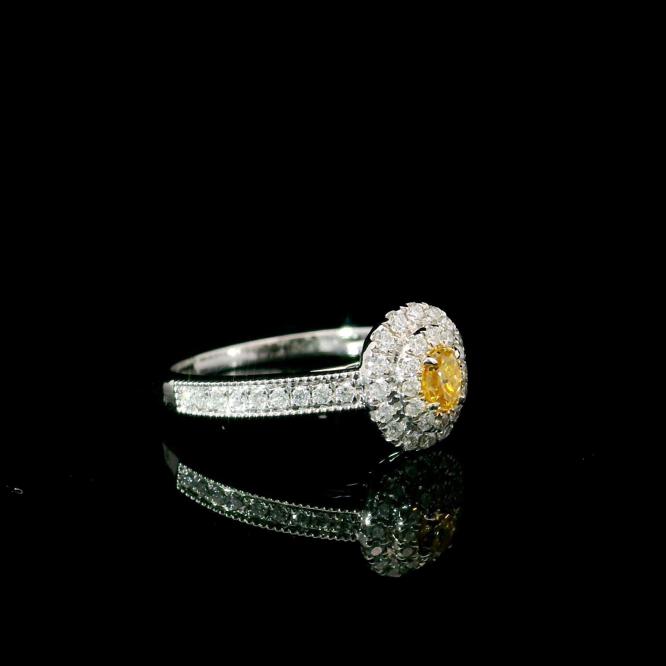 AGL Certified 0.186 Carat Fancy Intense Yellow VS Clarity Diamond Ring For Sale 1