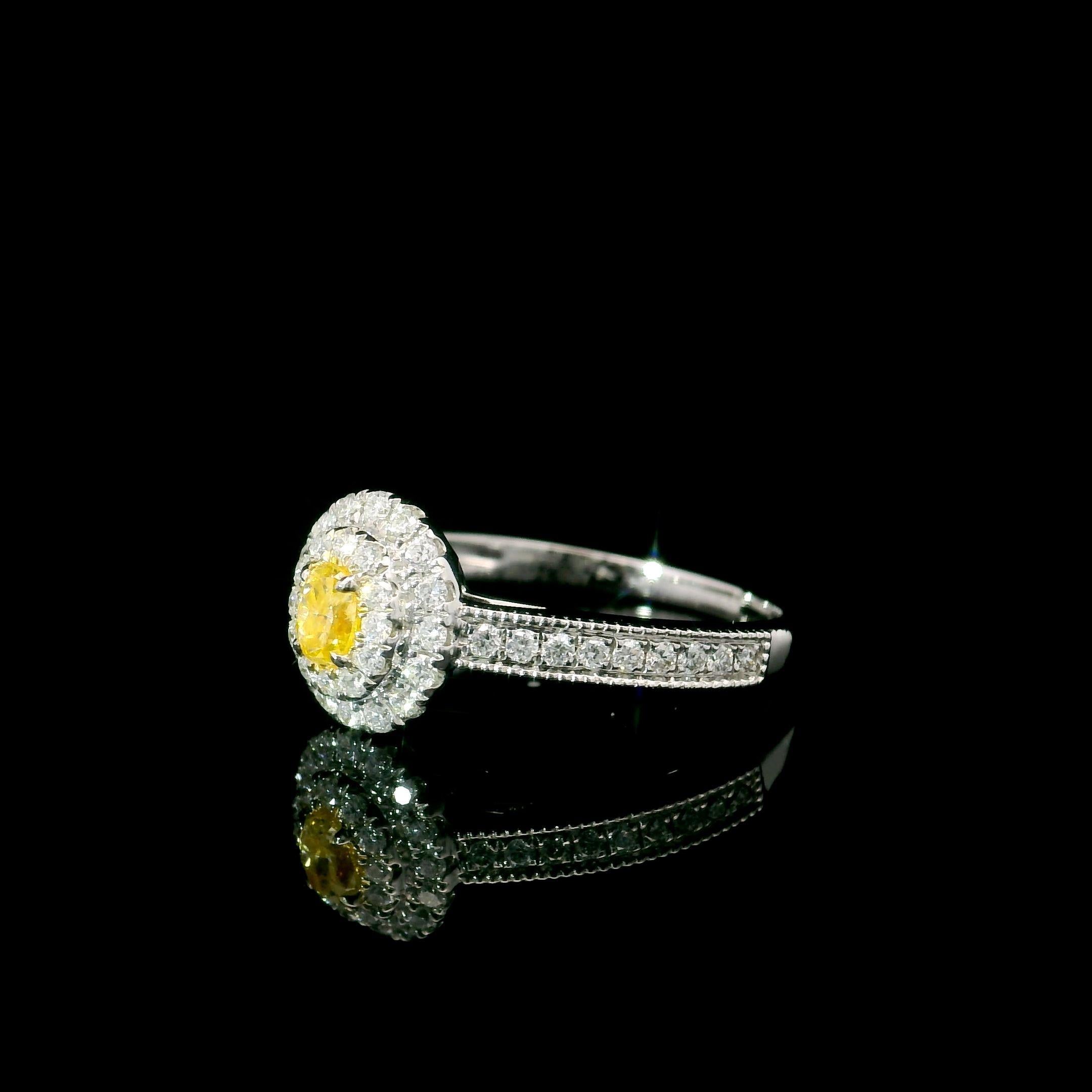 AGL Certified 0.186 Carat Fancy Intense Yellow VS Clarity Diamond Ring For Sale 2