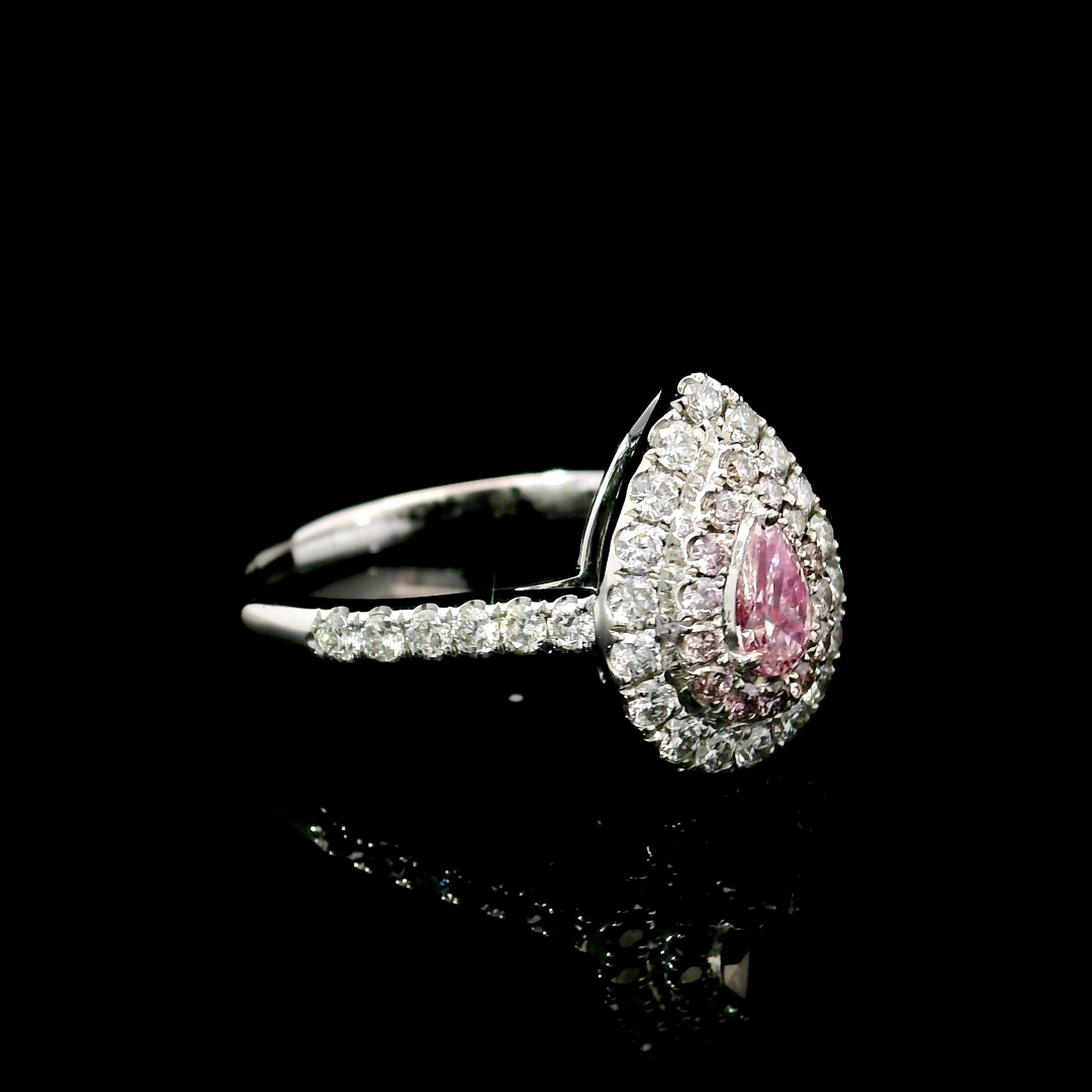 Pear Cut AGL Certified 0.19 Carat Fancy Pink VS Clarity Diamond Ring For Sale
