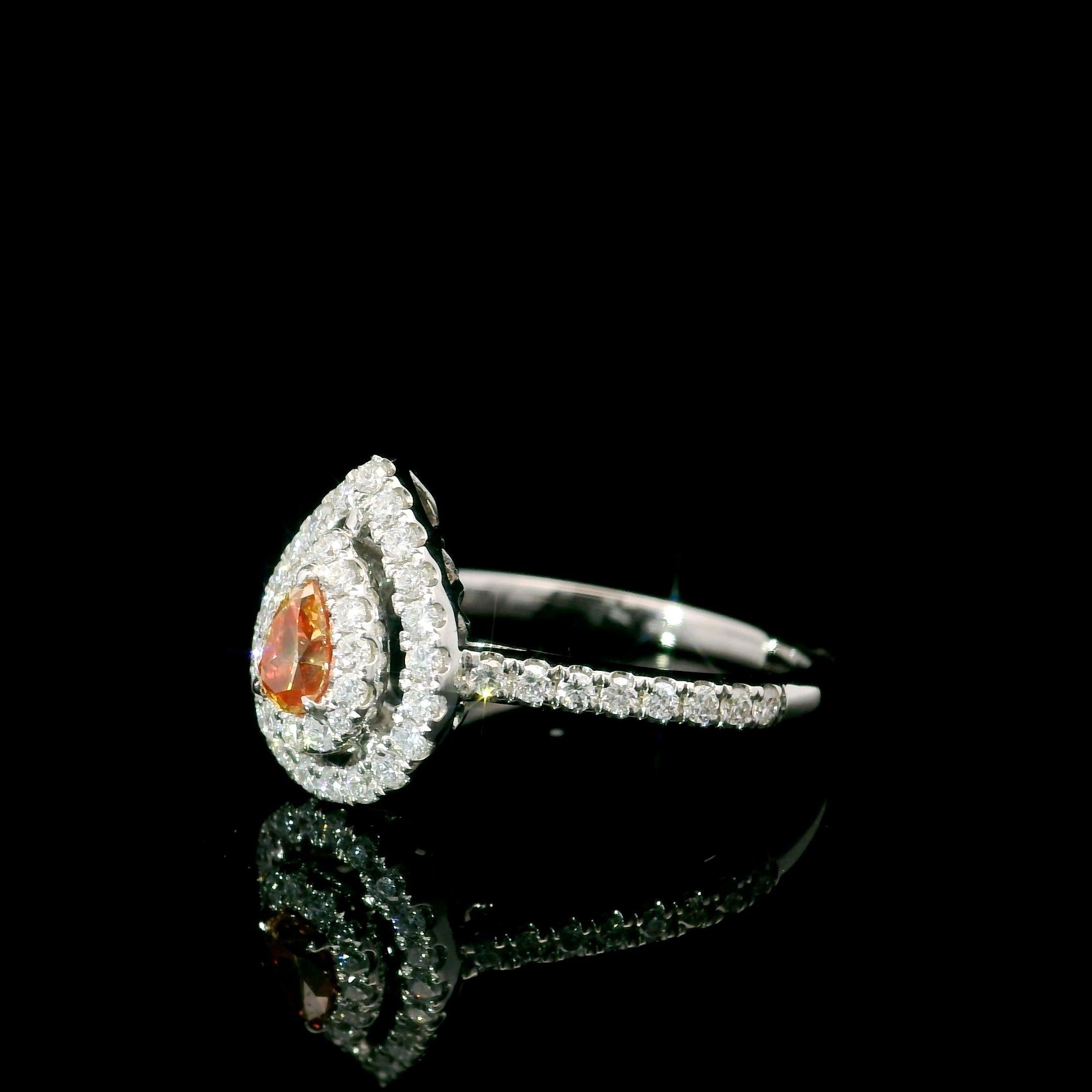 Pear Cut AGL Certified 0.203 Carat Fancy Pink VS Clarity Diamond Ring For Sale
