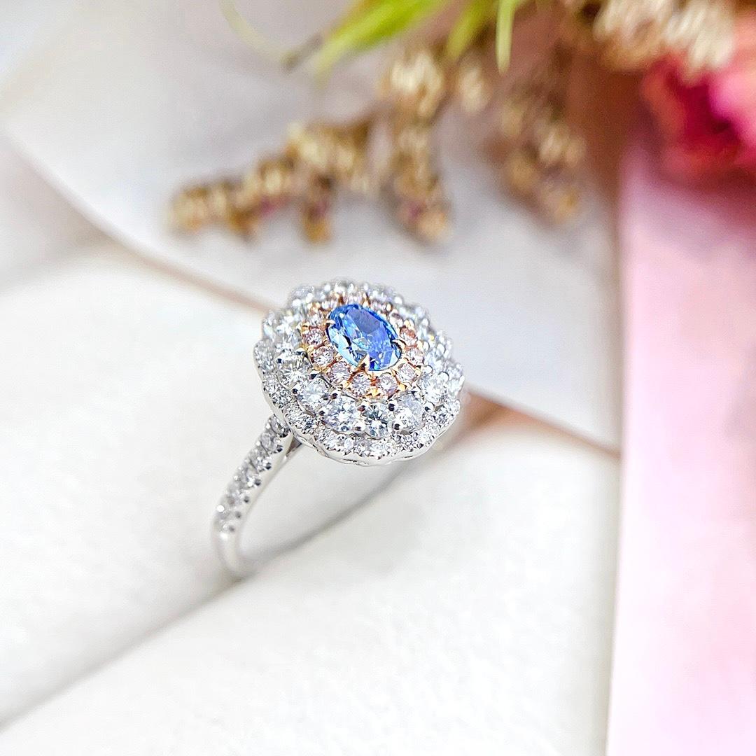 AGL zertifizierter 0,22 CT blauer Diamant 18K Weißgold Ring mit Diamanten für Damen oder Herren im Angebot