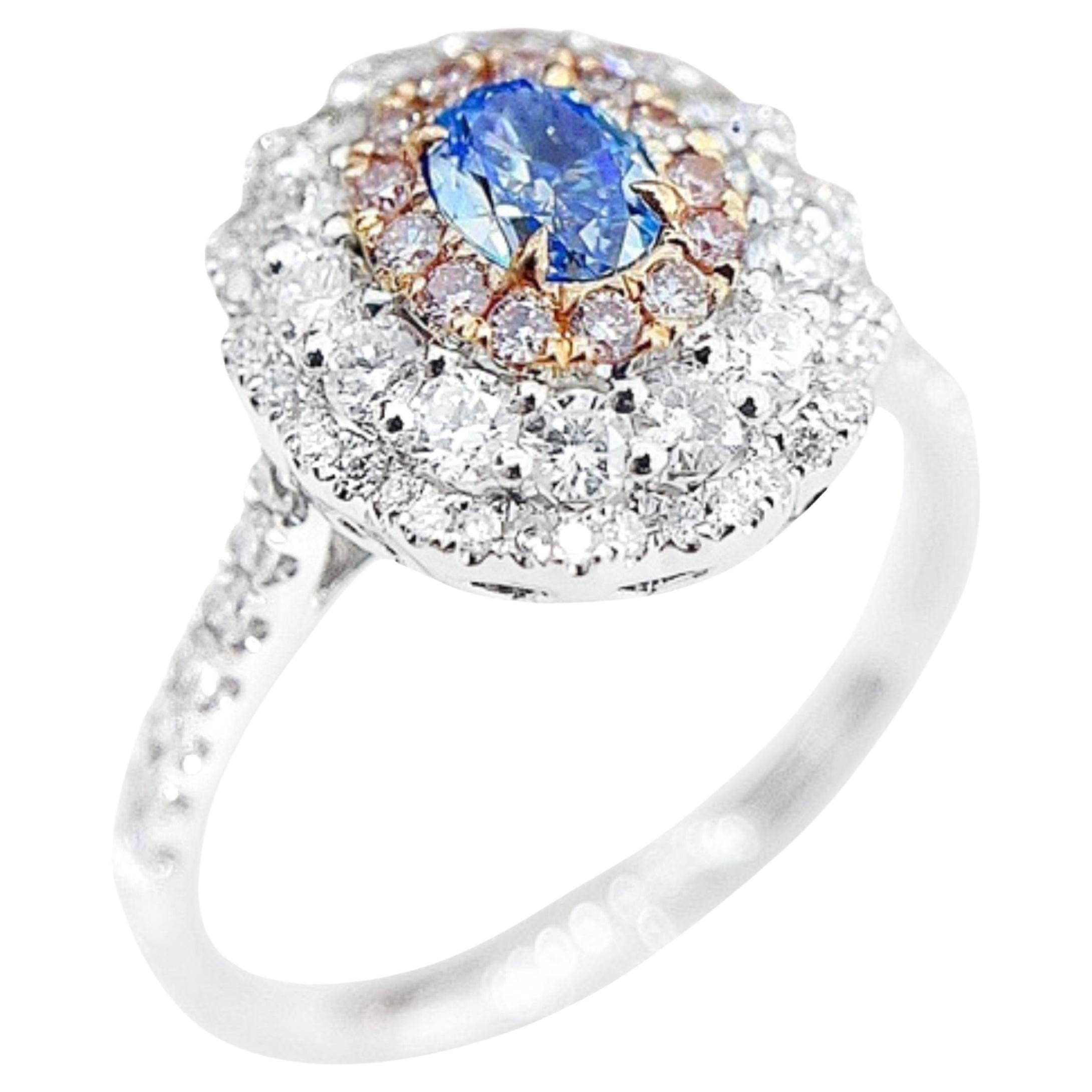 AGL Certified 0.22 CT Blue Diamond 18K White Gold Ring with Diamonds