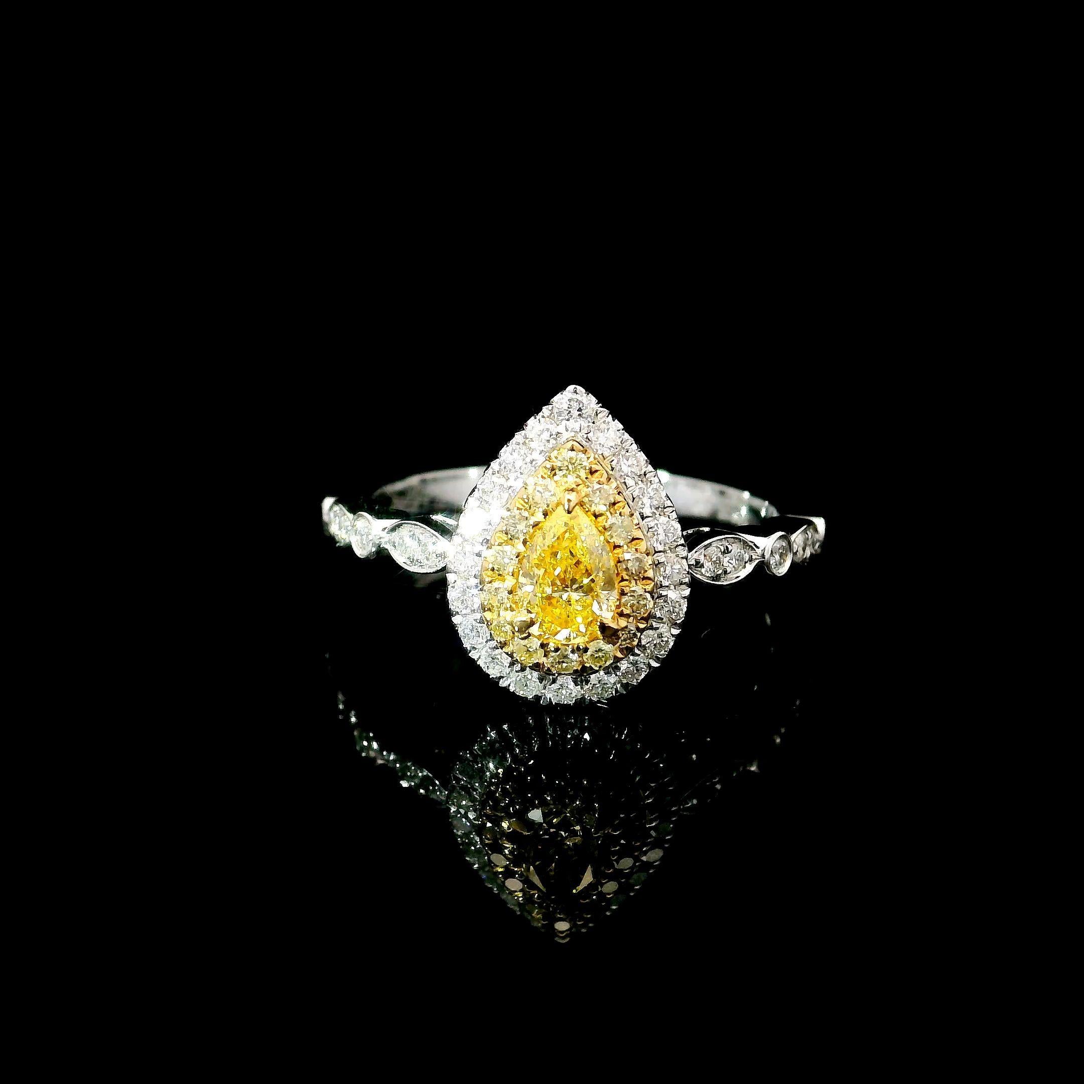 Pear Cut AGL Certified 0.233 Carat Fancy Intense Yellow VS Clarity Diamond Ring For Sale