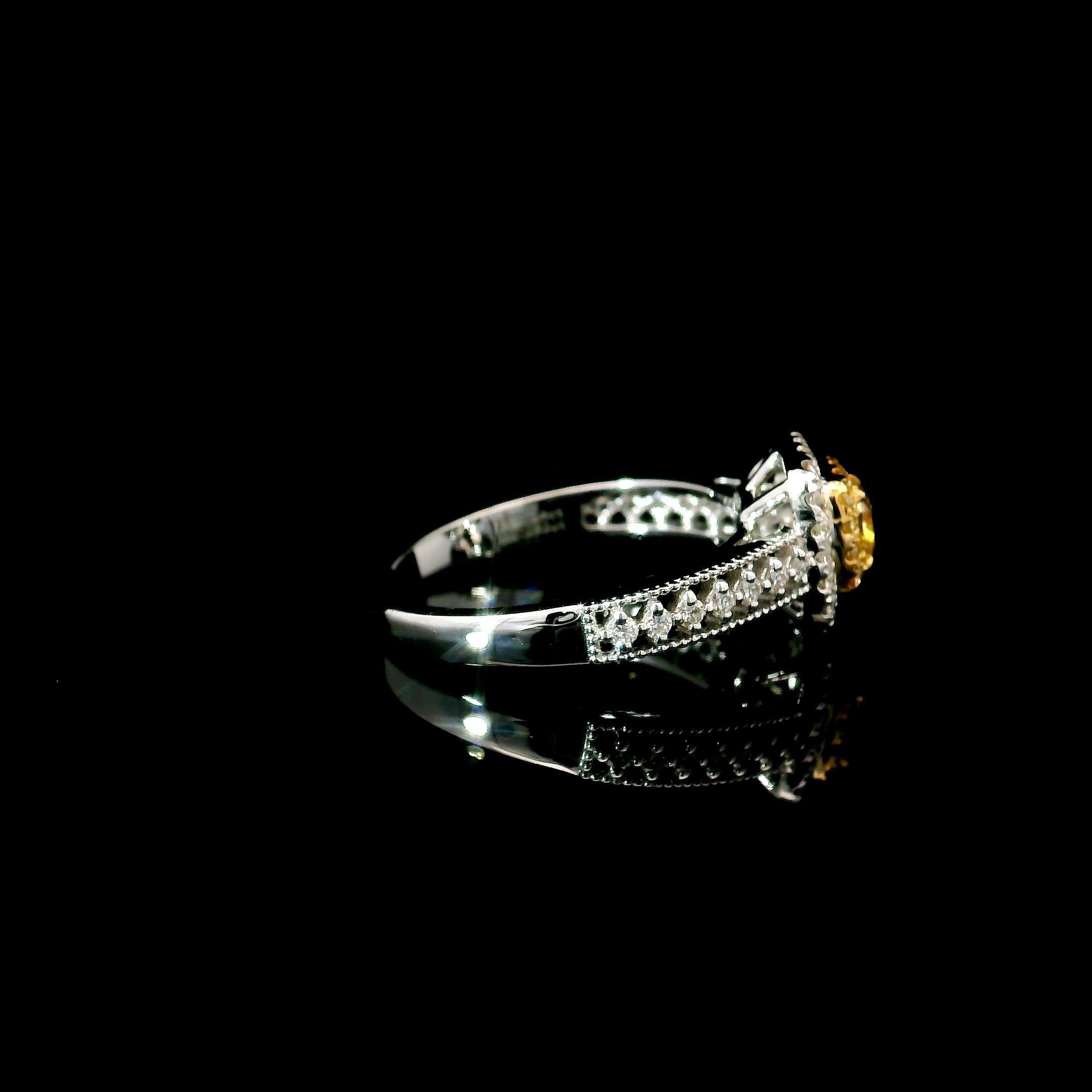 AGL Certified 0.235 Carat Fancy Intense Yellow VS Clarity Diamond Ring For Sale 1