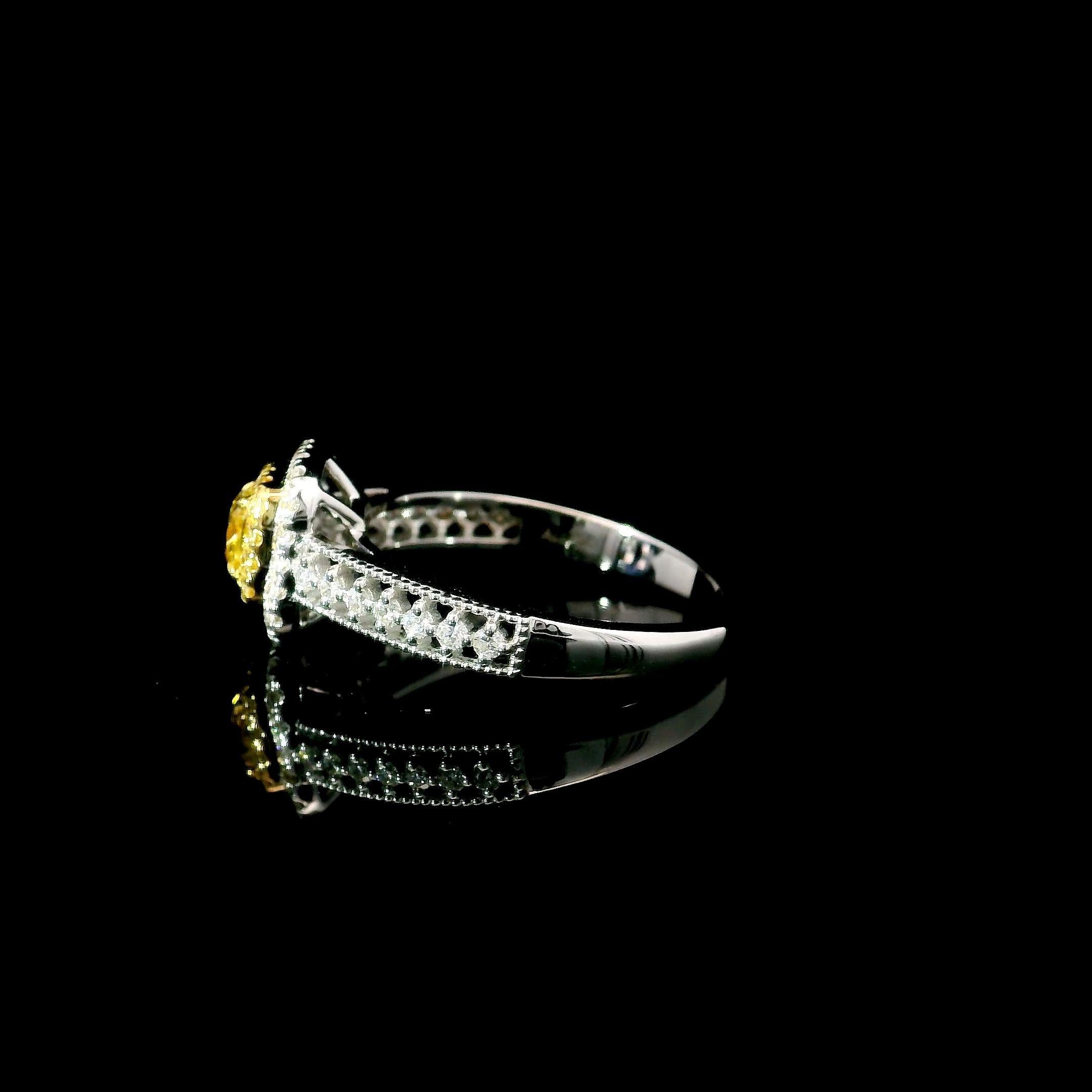AGL Certified 0.235 Carat Fancy Intense Yellow VS Clarity Diamond Ring For Sale 2
