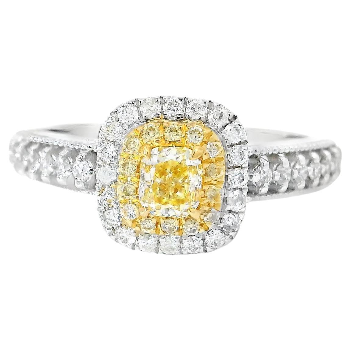 AGL Certified 0.235 Carat Fancy Intense Yellow VS Clarity Diamond Ring For Sale