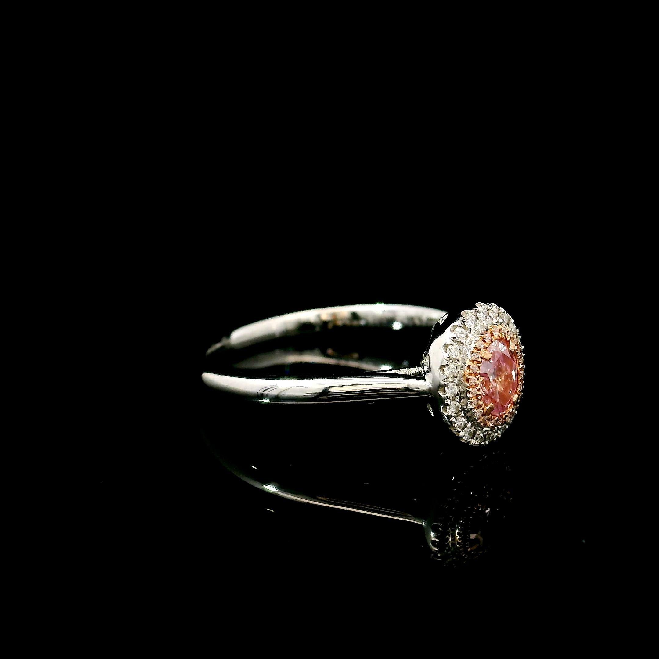 Oval Cut AGL Certified 0.24 Carat Fancy Pink VS Clarity Diamond Ring For Sale