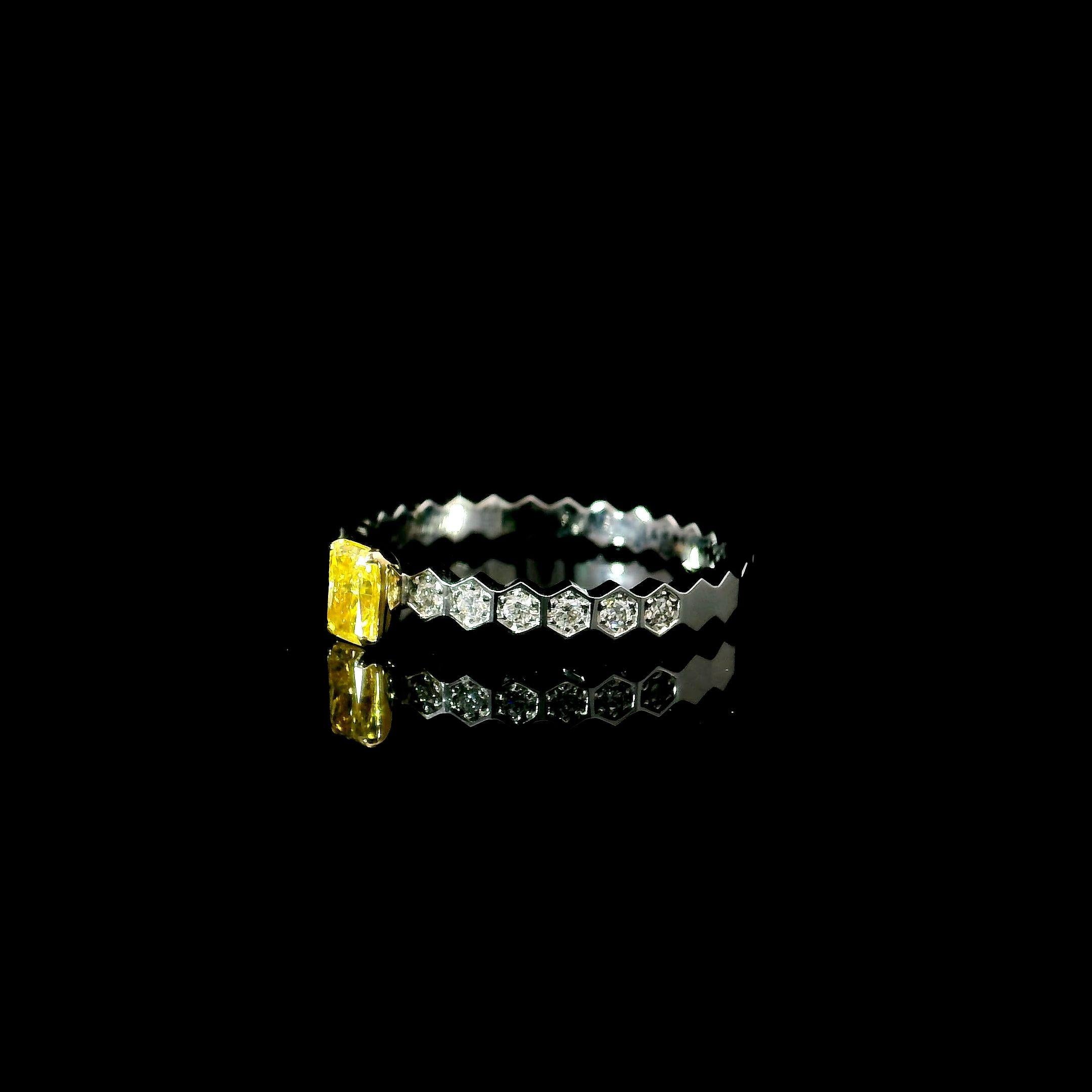 Radiant Cut AGL Certified 0.243 Carat Fancy Intense Yellow VS Clarity Diamond Ring For Sale