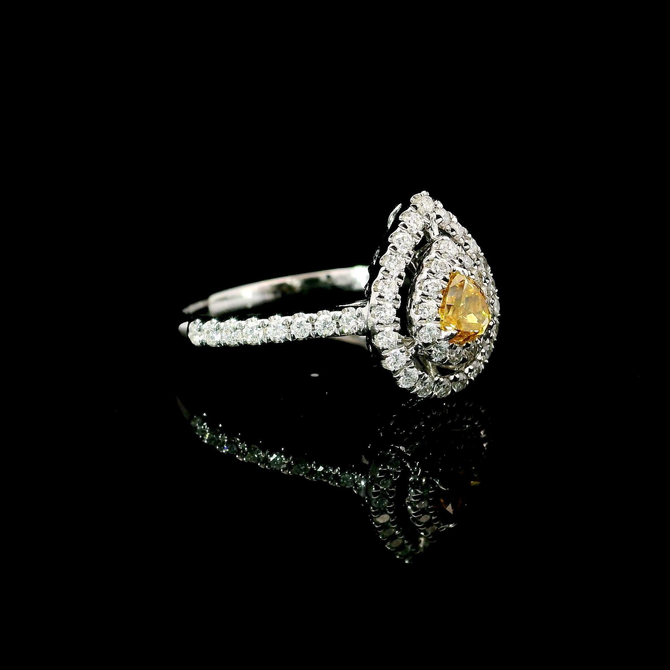 Pear Cut AGL Certified 0.243 Carat Fancy Intense Yellow VS Clarity Diamond Ring For Sale