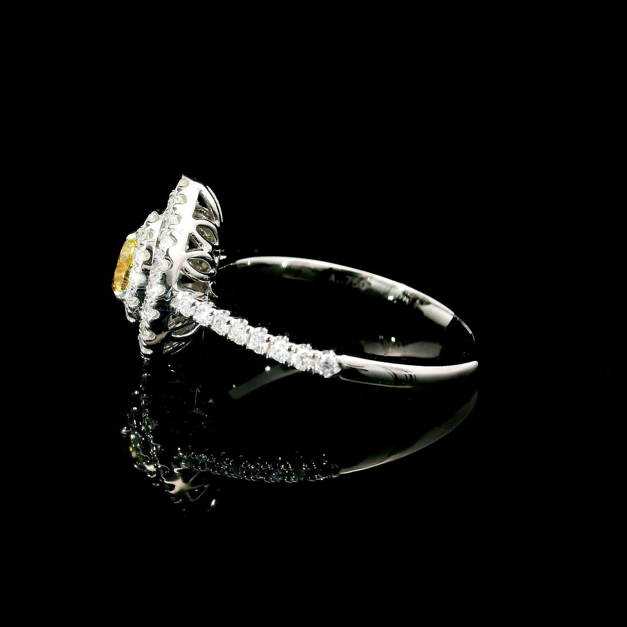 AGL Certified 0.243 Carat Fancy Intense Yellow VS Clarity Diamond Ring For Sale 1
